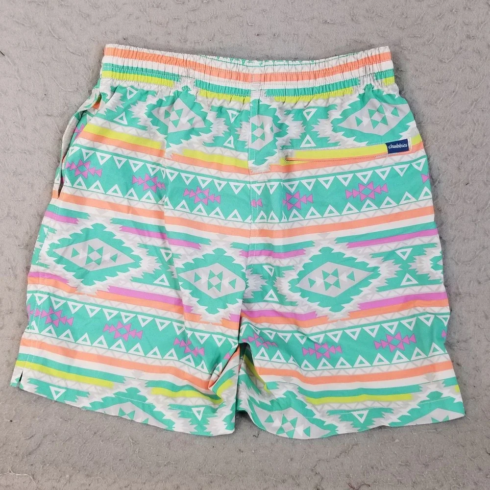 Chubbies Swim Trunks Mens Medium Teal Tribal Print 7
